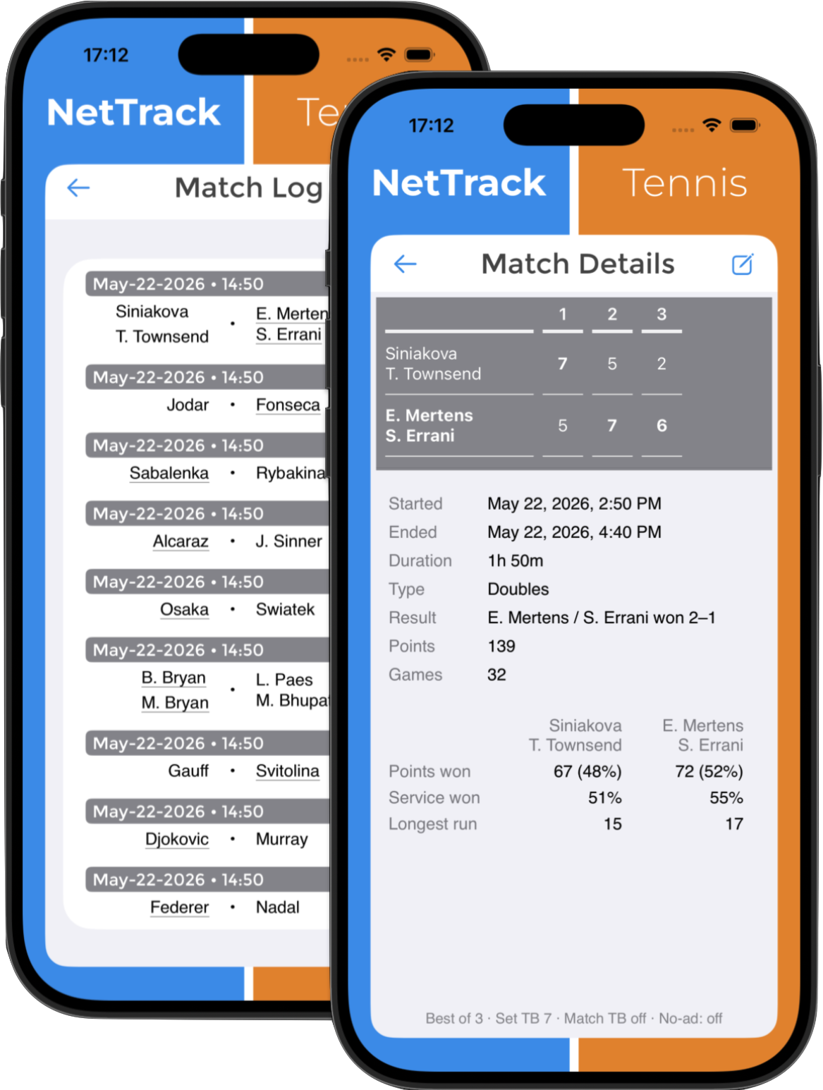 Match Log list and Match Details views on iOS