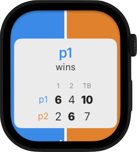 Resumen de fin de partido en el Apple Watch mostrando los marcadores finales de los sets